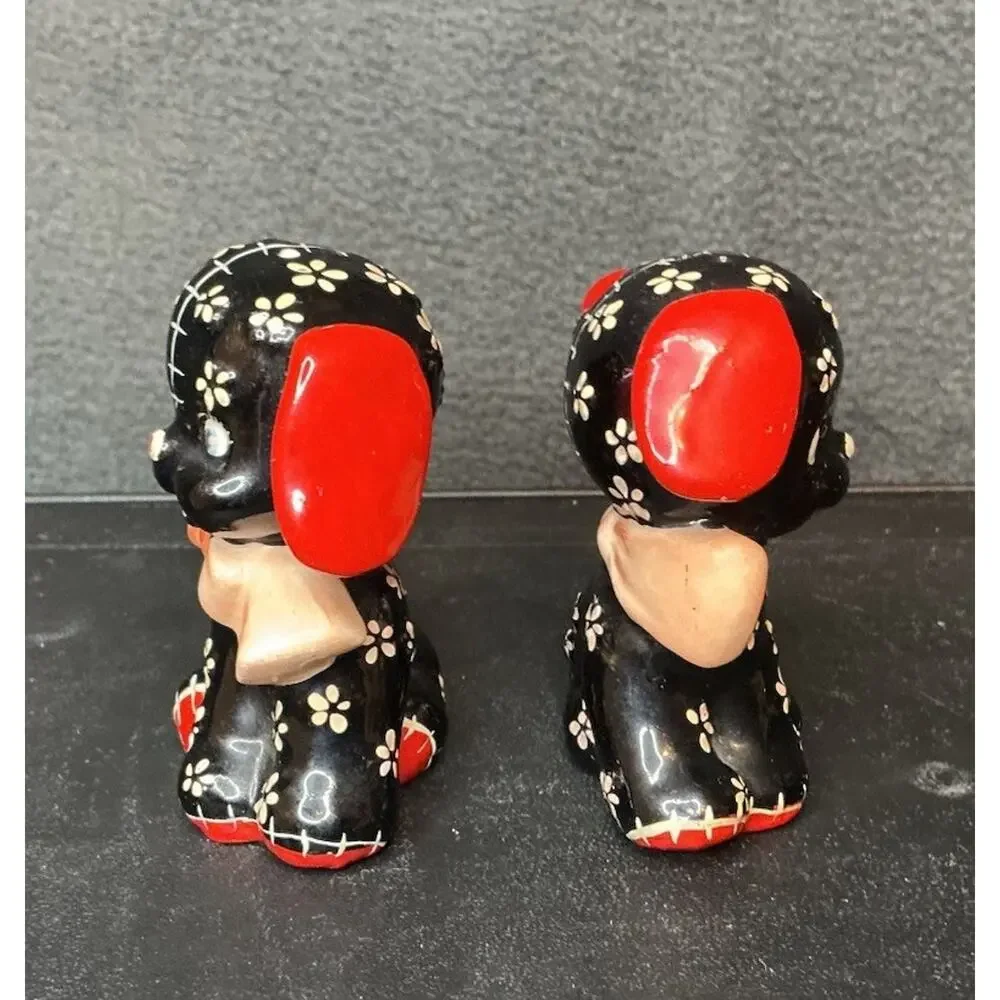Vintage Precious Lefton Black Calico Puppy Salt & Pepper Shakers